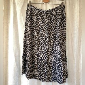 Anne Carson Navy Midi Skirt with Cream Floral Print